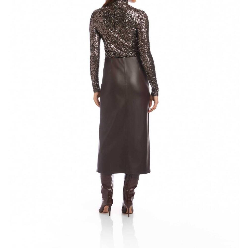 NEW FIFTEEN TWENTY kaia faux leather midi skirt in brown - Picture 3 of 5
